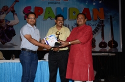 1st Topper (BBA-2) Award to Suraj Singh Bhardwaj by Dr. Dineshanand Goswami with Mr. Om Prakash, Director GIIT